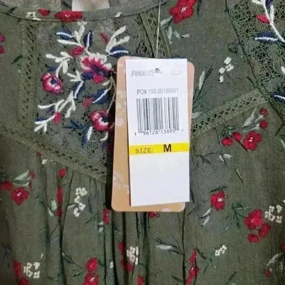 Mason Belle Blouse Top Womens Medium Maroon Floral Green Stretch Keyhole Boho - Picture 7 of 16